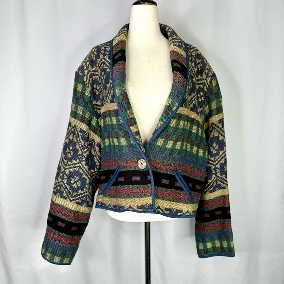 Vintage New Identity jacket rustic woven cotton single button country cottage XL